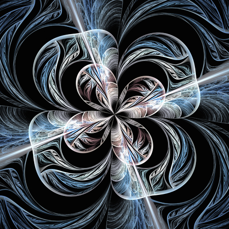 Abstract colorful fractal flower on black background. Digital art.の写真素材