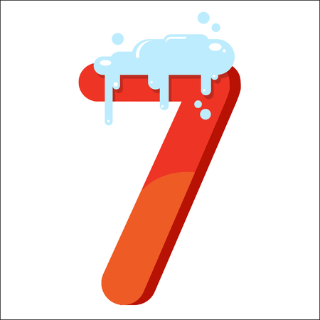 The figure is 7 in the snow. Number seven for the new year, Christmas, winter. Flat vector illustrationのイラスト素材