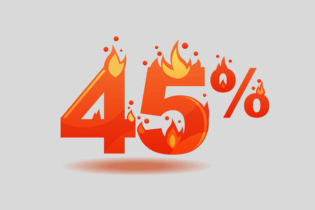 forty five percent discount, numbers on fire. Flat Vector Illustrationのイラスト素材