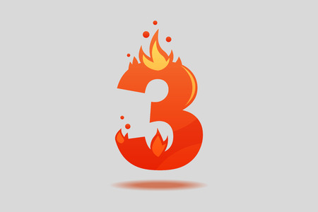 Number three, decorated with red flames and sparks. Flat Vector Illustrationのイラスト素材