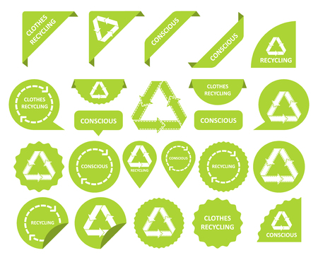 Clothes recycling. Conscious consumption. Set of stickersのイラスト素材