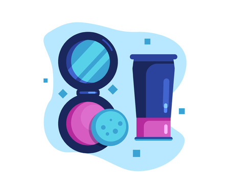 Powder and face cream. Makeup products, facial skin care. Means for imparting smooth skin tone. Toning cosmetics. Flat Vector Illustrationのイラスト素材