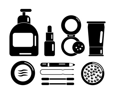 Set of the black  icons cosmetics for faceのイラスト素材
