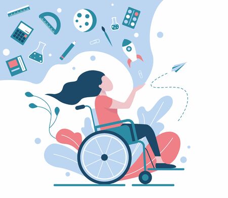 Girl, schoolgirl in a wheelchair. Inclusive Learningのイラスト素材