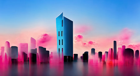 Cityscape sunrise skyscraper painting color towerの素材