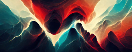 Color cave abstract background. Vein texture. Blue red beige cold hot glowing curve rock creative decorative design art illustration.の素材