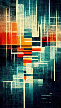 abstract painting. art background. color sketch. Orange blue yellow scratched uneven texture creative design dark collage illustration.の素材