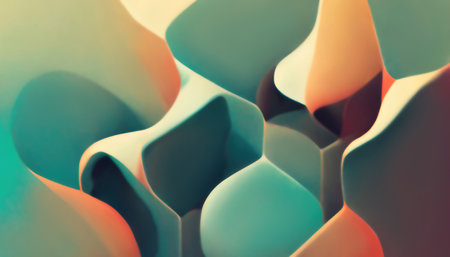 graphic art. abstract background. Blur curves. Defocused orange blue color wavy shape geometric figure pattern decorative design illustration.の素材