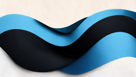 Blur wave abstract background. Curl stripes. Defocused blue black color gradient curves flow texture on white minimal design art illustration.の素材