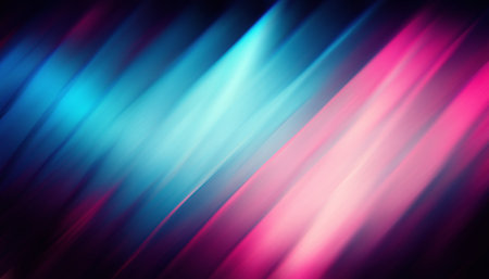 Blur rays. Neon glow abstract background. night illumination. Defocused pink blue color fluorescent stripes light motion on dark black art illustration.の素材