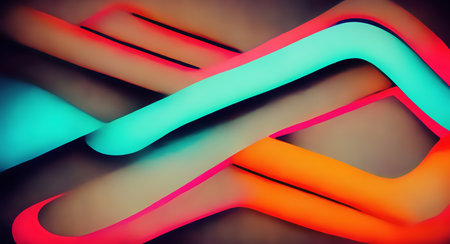 digital geometry. Neon graphic art. abstract background. Colorful vibrant blue pink orange triangle and lines combined shapes illustration.の素材