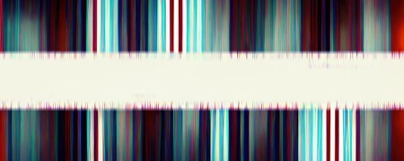 striped background. Glitch design. abstract banner. Colorful dark and light blue red black lines divided distortion white tape graphic illustration.の素材