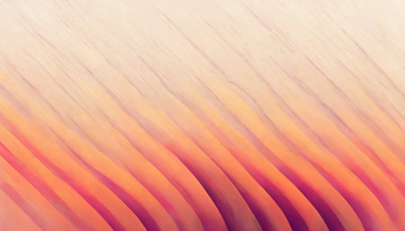 Blur waves abstract background. painting strokes. Defocused coral pink orange purple color gradient curves stripes texture art illustration with free space.の素材