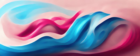 liquid paint art. abstract background. Graphic banner. Colorful illustration of pastel pink blue smearing stroke flow in wave motion composition pattern.の素材