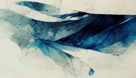 watercolor painting. abstract background. leaf print. Blue color feather texture pattern on white paper grunge collage poster.の素材
