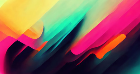 colorful banner. Graphic painting. digital art background. Creative illustration of smearing pink yellow green paint strokes composition pattern.の素材