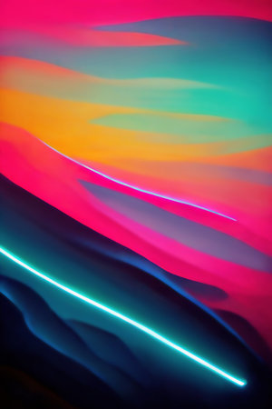 colorful background. Blur glow. cold flame. Defocused bright neon blue pink orange gradient waves pattern abstract design art illustration.の素材