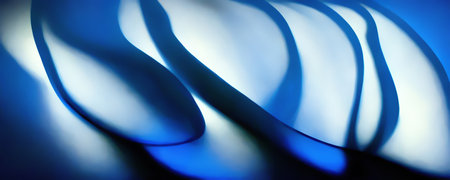 Graphic painting. Light ornament. digital background. Creative illustration with shadow reflection paint stroke blue composition on white.の素材