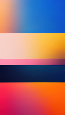 striped art. Graphic painting. geometric background. Creative illustration of bright blue orange yellow lines paint composition pattern.の素材