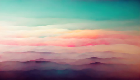 fantasy cloudscape. art background. Sunset painting. Blur pastel blue pink purple color gradient sky clouds decorative abstract collage illustration.の素材
