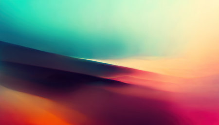 Color gradient blur background. soft spectrum. Defocused bright neon blue purple orange pink glow abstract design art illustration with free space.の素材