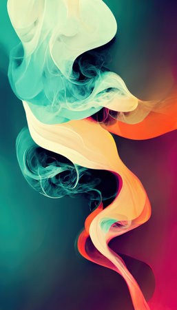 color smoke. abstract background. Vapor floating. Defocused neon pink blue orange gradient fume pattern art painting abstract collage illustration.の素材