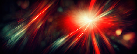 flashlight. Blur rays. Glow motion. Defocused red blue color beam leak radiance on dark black art illustration abstract background.の素材
