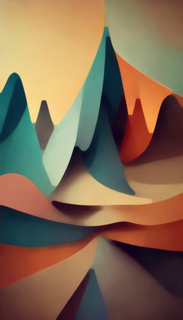 graphic art. abstract background. retro color. Blur orange brown beige blue curve shape figure block mountain hills decorative design illustration.の素材