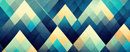 triangle pattern. mountain artwork. abstract painting. Defocused blue yellow color peak design asymmetric diamond texture art illustration geometric background.の素材