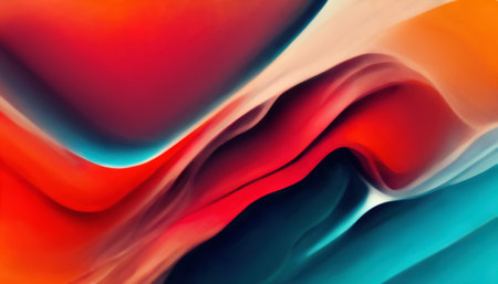 color background. blur gradient. curve texture. Defocused red orange blue glowing waves layers design decorative abstract art illustration.の素材