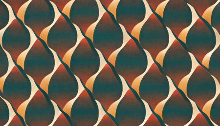 Abstract pattern art background. decorative ornament. Teal blue orange red beige color symmetric repeat minimal curve lines print retro motif illustration.の素材