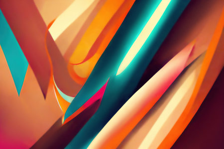 Colorful background abstract pattern. Blur glow. Defocused bright orange blue pink light stripes decorative art illustration design with free space.の素材