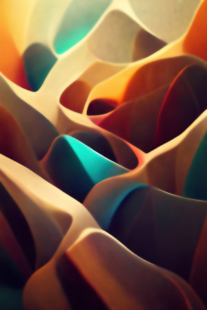 color artwork. abstract background. blur pattern. Defocused bright orange blue glowing curve shape decorative art illustration design.の素材