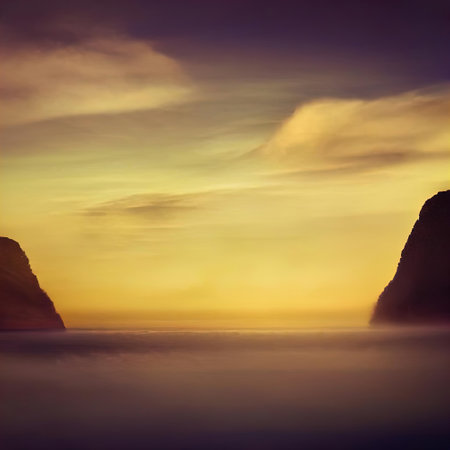 seascape sunset. ocean mountain landscape. nature tranquilityの素材