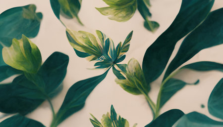 Foliage background. floral pattern. summer nature plant. Green color flower grass leaves abstract design on white painting art illustration.の素材