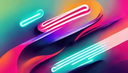 neon line pattern. digital painting. Graphic design. Luminous illustration with colorful blurred strokes and zigzag rays glare abstract composition background.の素材