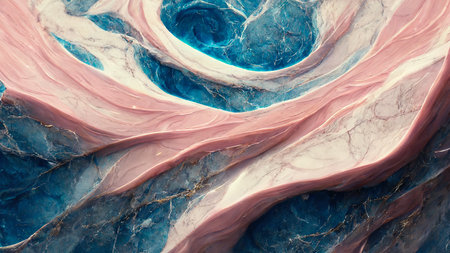 Marble texture. abstract artwork. luxury rock. Pastel pink blue golden color curve vein waves stone design collage illustration art background.の素材