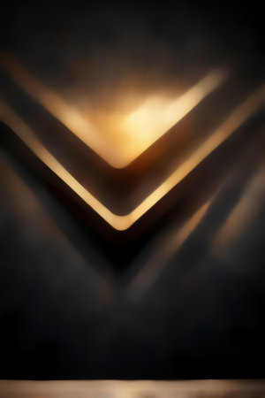 blur background. bokeh glow. decorative display. Defocused golden color light glare on dark black illustration collage abstract empty space.の素材