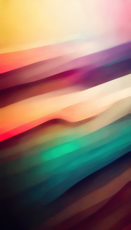 colorful background. Blur stripes. smooth texture. Defocused rainbow bright orange cyan blue pink purple gradient waves abstract pattern art illustration.の素材
