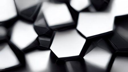 Hexagon pattern abstract background. Tile layers. Blur black white cell shape figure stone pile geometric mosaic art illustration.の素材