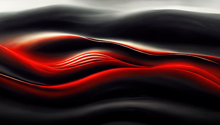 Light wave abstract background. Blur glow. Defocused white red black curve smoke lines flow on dark art illustration with free space.の素材