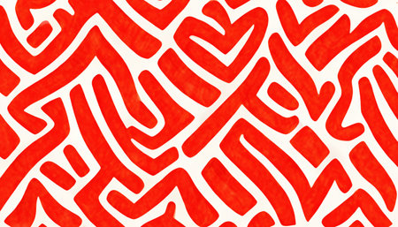Maze pattern abstract background. Twisted labyrinth. Red white color curve lines intricate geometric ornament creative art illustration.の素材