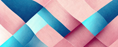Geometric design art background. Blur pastel pink blue color block curve square pattern smooth texture graphic abstract illustration.の素材