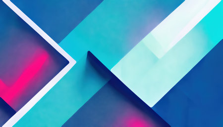Color block geometric background. LED light. Blur neon pink cyan blue color gradient glow lines abstract graphic art illustration.の素材