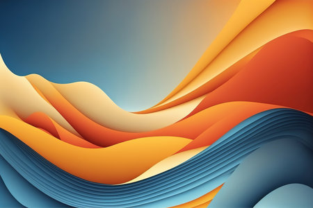 Graphic painting. colorful waves. digital background. Creative illustration of orange blue composition pattern.の素材