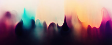 Blur color glow. Paint stains. watercolor design. Defocused purple blue orange pink wave texture gradient on dark art illustration abstract background.の素材
