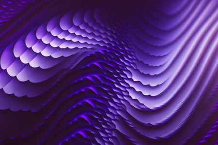 Neon ripple. fractal graphic. Purple blue color glowing scale texture curve layers fantasy 3d art illustration dark abstract background.の素材