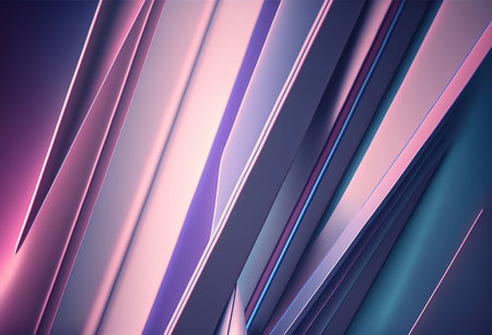 Glowing stripes abstract background. Neon purple pink blue color gradient asymmetric diagonal blur lines futuristic design art illustration.の素材