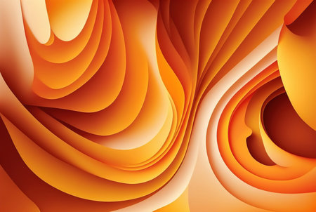 Curve layers abstract background. Graphic design. Orange red yellow color gradient twisted wave decorative design art illustration.の素材