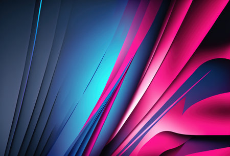 Graphic lines geometric background. Neon pink blue color gradient glowing stripes design decorative abstract art illustration.の素材